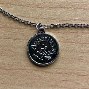 NWT Handmade Aquarius Zodiac Antique Silver Coin Necklace